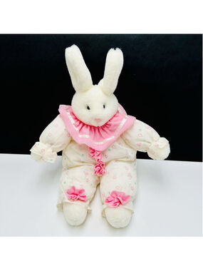 VTG 1989 Fiesta Concessions White Bunny Plush Ruffle Fabric Stuffed 13” Rabbit